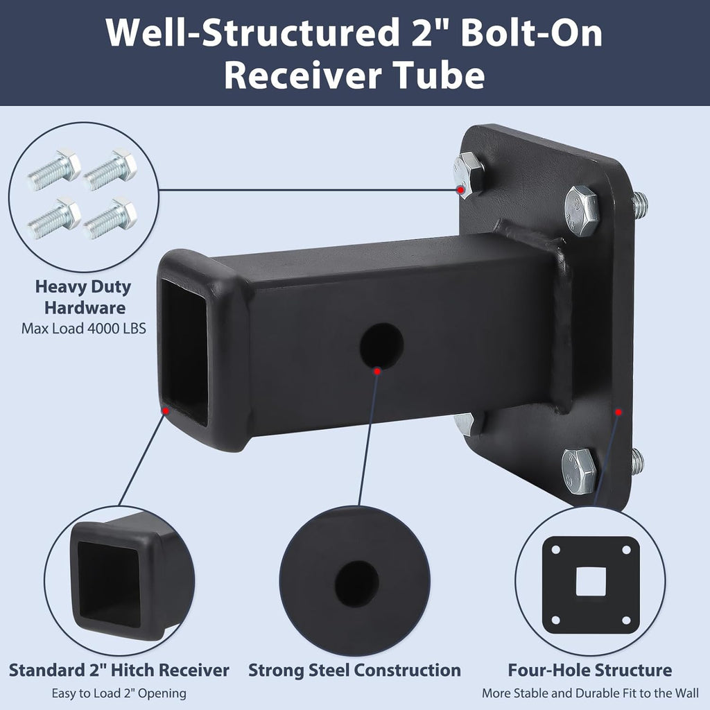 Garvee Hitch Wall Mount,2 Bolt-On Receiver Opening Hitch Tube,20,000 LBS Bumper Trailer Hitch Compatible for Skid Steer Mount Plate,Heavy Duty Hitch Receiver for Tractor,Lawn Mower,Ut