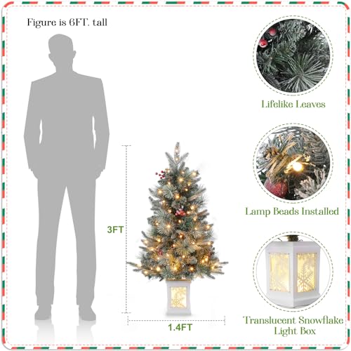 Garvee 4.5FT Artificial Pre-lit Christmas Tree with Sleigh Ride Base with 85pcs UL Listed 8 Mode Warm White Light Beads, Pine Cones, Red Berry, for Front Door, Porch, Entryway, Fireside Christmas Decoration