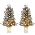 Garvee 4.5FT Artificial Pre-lit Christmas Tree with Sleigh Ride Base with 85pcs UL Listed 8 Mode Warm White Light Beads, Pine Cones, Red Berry, for Front Door, Porch, Entryway, Fireside Christmas Decoration