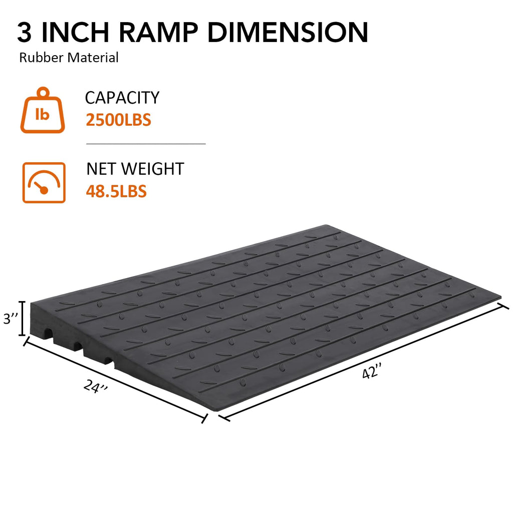 Garvee 24x42x3 Inch - Heavy Duty Rubber Curb Ramp 4.1 Rise Height for Driveways - Trucks, Buses, Wheelchairs