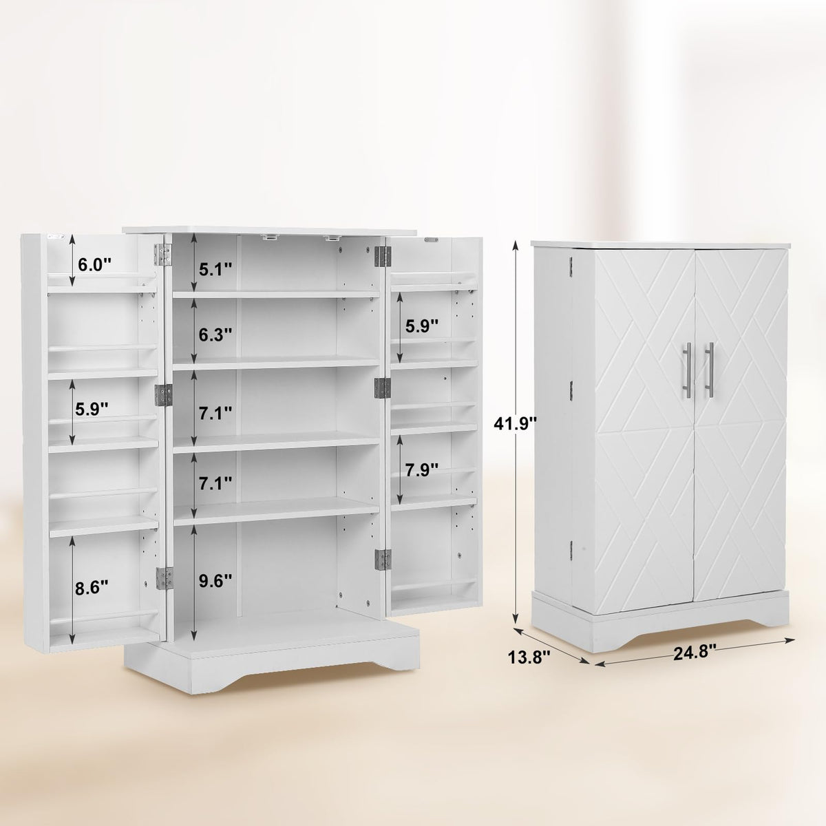 Garvee 42 Kitchen Pantry Cabinet with Doors, Adjustable Shelves, Wooden Storage, Compact White Buffet for Small Space