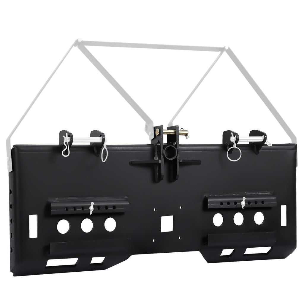 Garvee 1/2 Skid Steer Mount Plate Compatible for Detachable 2 Receiver & Cat1 Connector & 17 49 Hay Spear & 48'' Pallet Forks, Universal Quick Tach Loader Plate Fits Kubota Bobcat Tractor