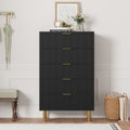 Garvee Black Dresser, Modern 5 Drawer Dresser for Bedroom with Gold Handle and Large Drawer, Wood Double Chest of Drawers and Storage Organizer for Living Room, Hallway, Entryway