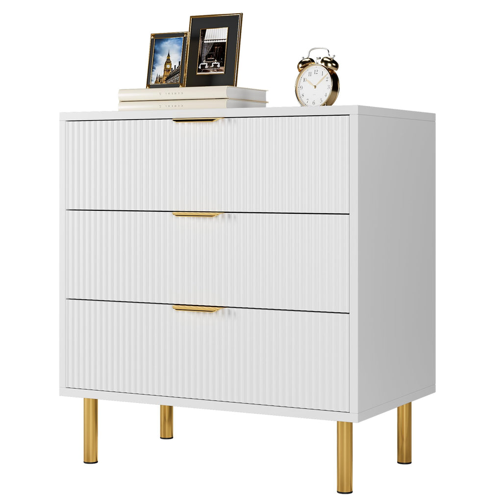 Garvee White 3 Drawer Dresser for Bedroom, Wood Dresser with Metal Legs, 30” Tall Dresser Organizer, Modern Chest of Drawers, Large Dresser for Closet, Living Room, Hallway