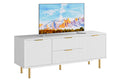 Garvee White TV Stand for 65+ Inch TV, Modern Living Room Entertainment Center with Storage Cabinets, Waveform Panel Wood TV Cabinets with 2 Doors and Drawers, White TV Console for Bedroom