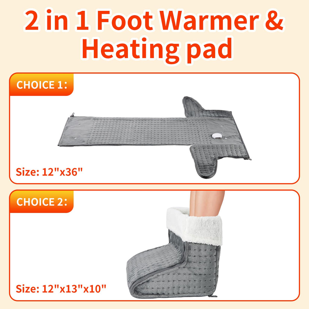 Garvee Electric Heated Foot Warmer Under Desk, Fast Heating Pad for Feet, Detachable Zipper Design for Full Body Pain Relief, Soft Flannel, Auto Off & 4 Temperature Settings (Gray, 13×12×10)