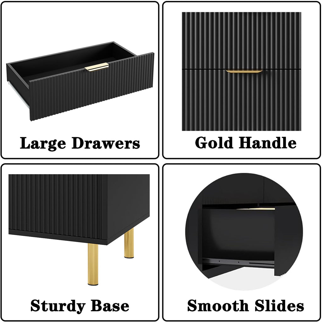 Garvee Black Dresser, Modern 5 Drawer Dresser for Bedroom with Gold Handle and Large Drawer, Wood Double Chest of Drawers and Storage Organizer for Living Room, Hallway, Entryway