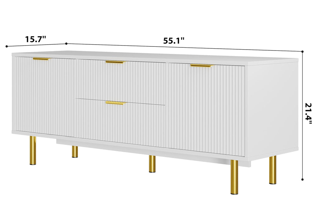 Garvee White TV Stand for 65+ Inch TV, Modern Living Room Entertainment Center with Storage Cabinets, Waveform Panel Wood TV Cabinets with 2 Doors and Drawers, White TV Console for Bedroom