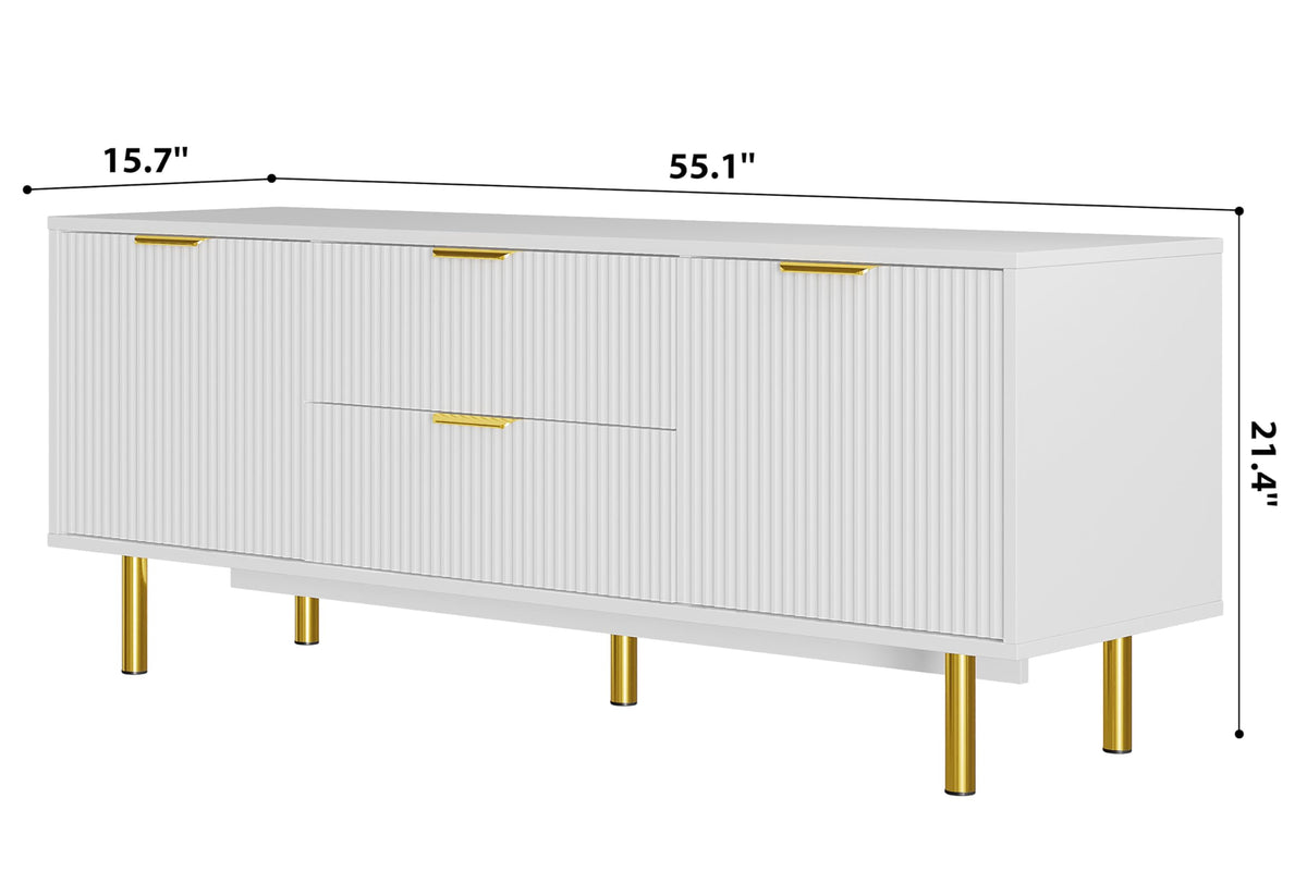 Garvee White TV Stand for 65+ Inch TV, Modern Living Room Entertainment Center with Storage Cabinets, Waveform Panel Wood TV Cabinets with 2 Doors and Drawers, White TV Console for Bedroom