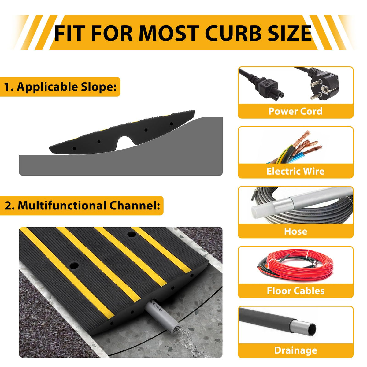 Garvee Rubber Speed Bumps Humps 1 Channel Reductores, 15 Ton Capacity Curbside Bridge Ramp for Car, Truck, Scooter, Bike, Motorcycle, Wheelchair Mobility, 1 Pack