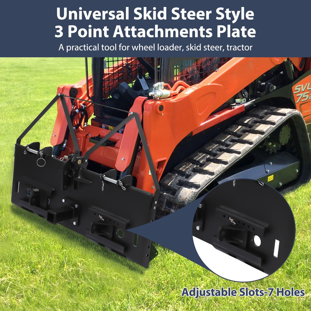 Garvee 1/2 Skid Steer Mount Plate Compatible for Detachable 2 Receiver & Cat1 Connector & 17 49 Hay Spear & 48'' Pallet Forks, Universal Quick Tach Loader Plate Fits Kubota Bobcat Tractor