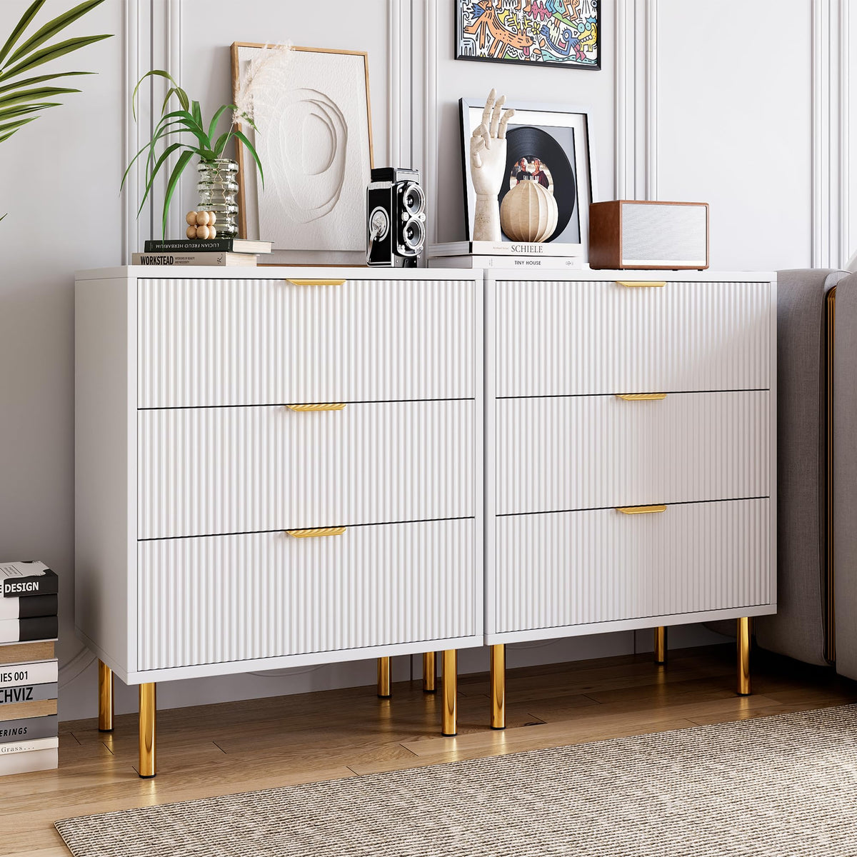 Garvee White 3 Drawer Dresser for Bedroom, Wood Dresser with Metal Legs, 30” Tall Dresser Organizer, Modern Chest of Drawers, Large Dresser for Closet, Living Room, Hallway