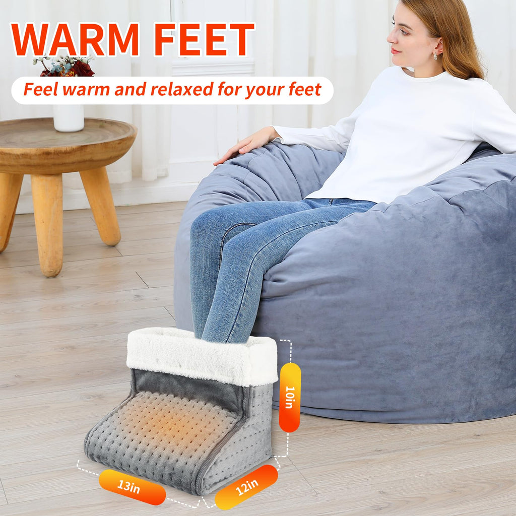 Garvee Electric Heated Foot Warmer Under Desk, Fast Heating Pad for Feet, Detachable Zipper Design for Full Body Pain Relief, Soft Flannel, Auto Off & 4 Temperature Settings (Gray, 13×12×10)