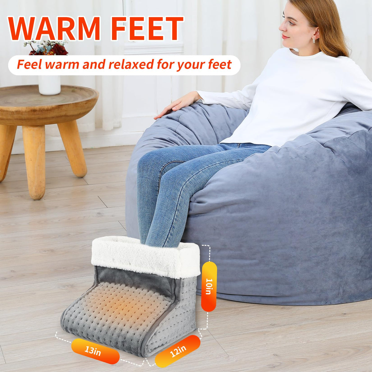 Garvee Electric Heated Foot Warmer Under Desk, Fast Heating Pad for Feet, Detachable Zipper Design for Full Body Pain Relief, Soft Flannel, Auto Off & 4 Temperature Settings (Gray, 13×12×10)