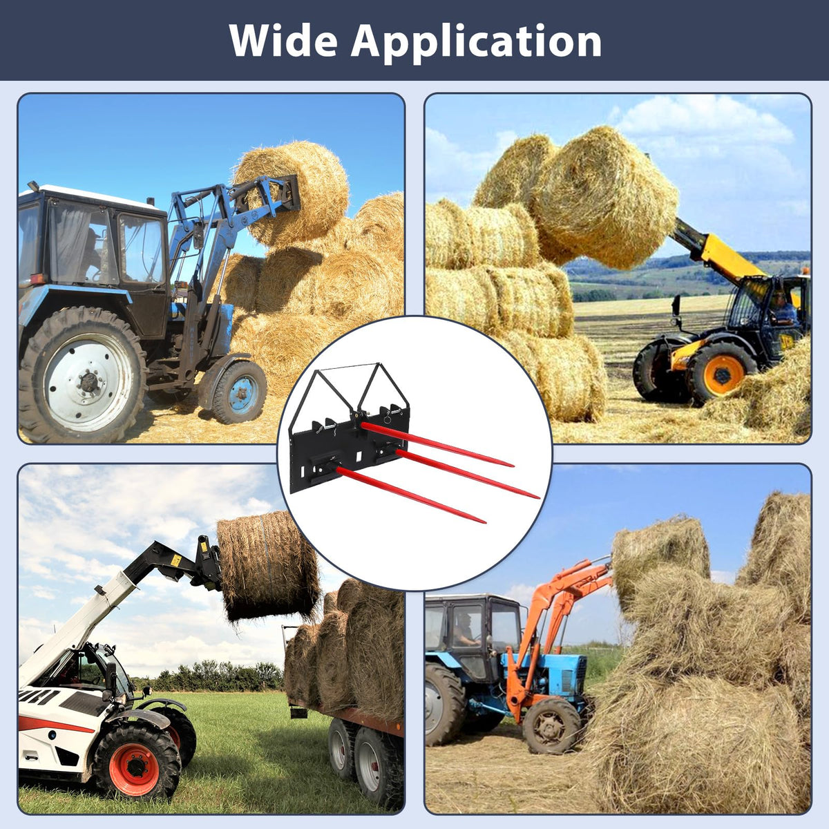 Garvee Hay Spear 49 Bale Spear 4000 lbs Capacity, Bale Spike Quick Attach Square Hay Bale Spears 1 3/4 wide, Red Coated Bale Forks, Bale Hay Spike with Hex Nut & Sleeve for Buckets Tractors Loaders