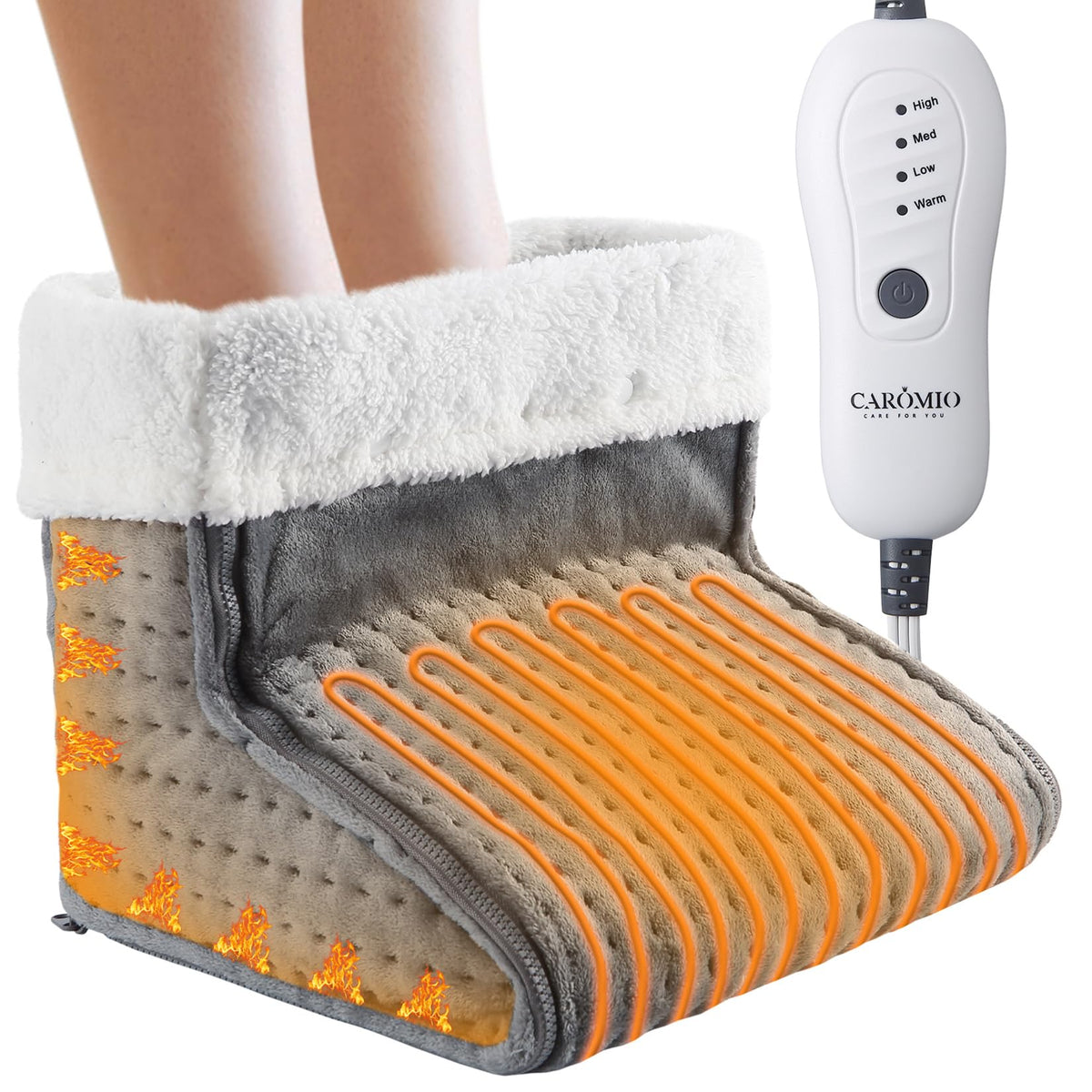 Garvee Electric Heated Foot Warmer Under Desk, Fast Heating Pad for Feet, Detachable Zipper Design for Full Body Pain Relief, Soft Flannel, Auto Off & 4 Temperature Settings (Gray, 13×12×10)