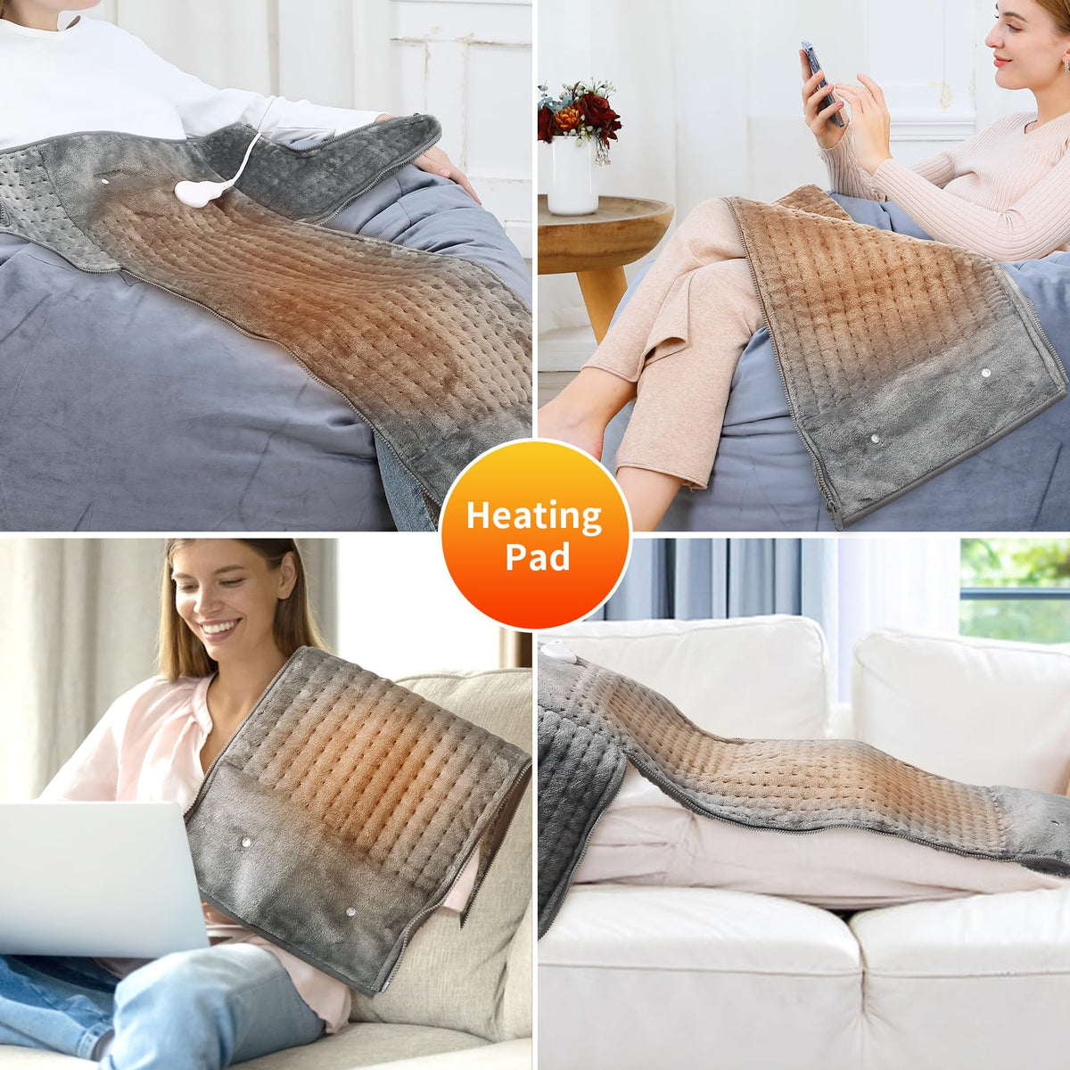 Garvee Electric Heated Foot Warmer Under Desk, Fast Heating Pad for Feet, Detachable Zipper Design for Full Body Pain Relief, Soft Flannel, Auto Off & 4 Temperature Settings (Gray, 13×12×10)
