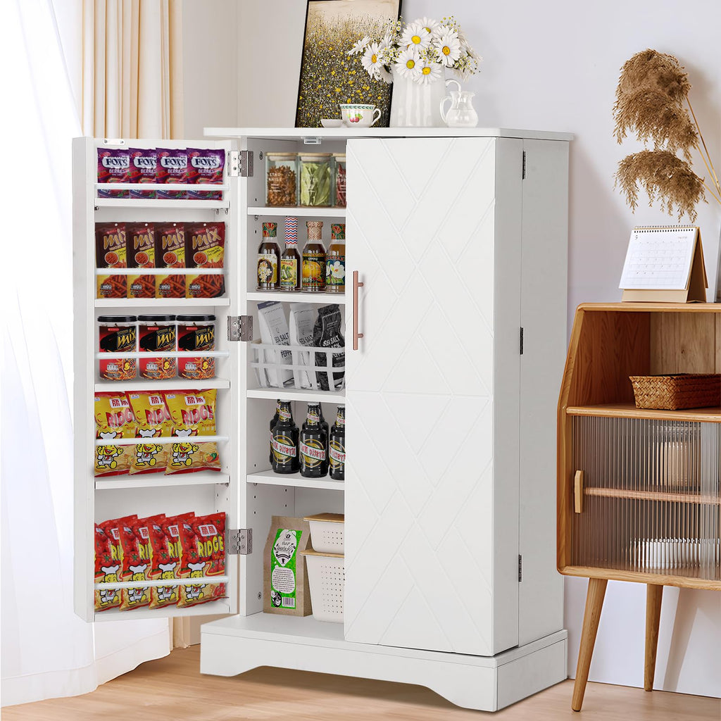 Garvee 42 Kitchen Pantry Cabinet with Doors, Adjustable Shelves, Wooden Storage, Compact White Buffet for Small Space