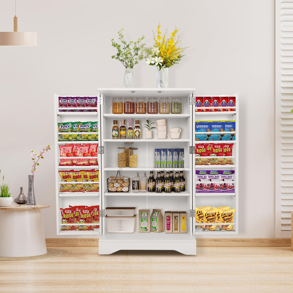Garvee 42 Kitchen Pantry Cabinet with Doors, Adjustable Shelves, Wooden Storage, Compact White Buffet for Small Space