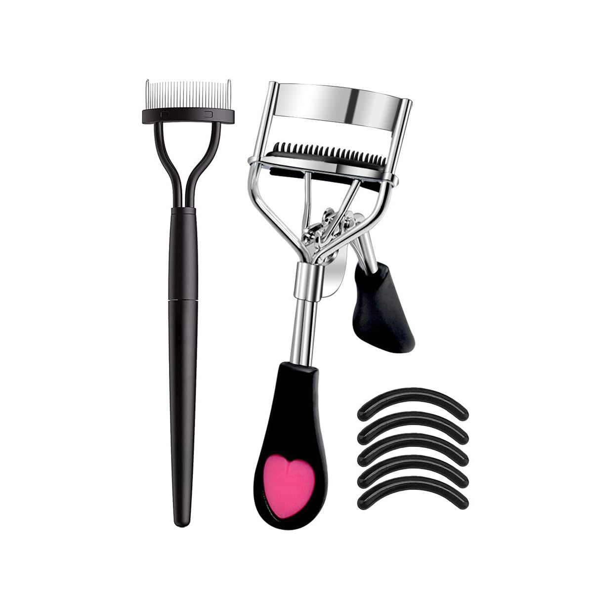 Heart Handle Eyelash Curler with Built-in Comb, Lash Curling Beauty Tool