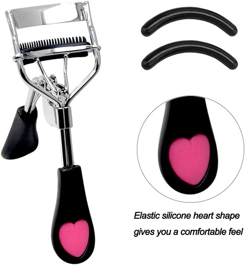 Heart Handle Eyelash Curler with Built-in Comb, Lash Curling Beauty Tool