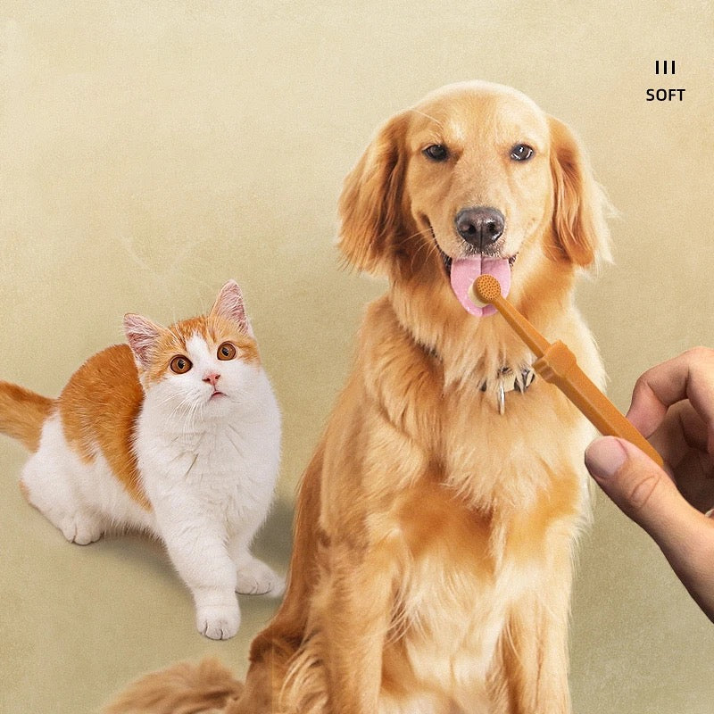Silicone toothbrush for small and medium dogs and cats with tongue cleaner