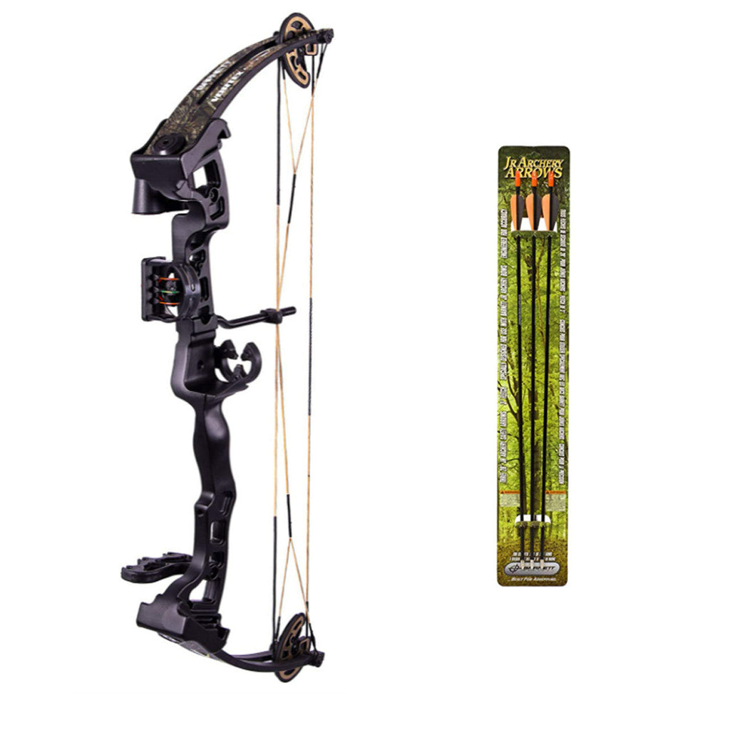 BAR1109MO+19007 BARNETT Vortex Lite Compound Junior Bow Package with Three 28 Fiberglass Arrows and Quiver